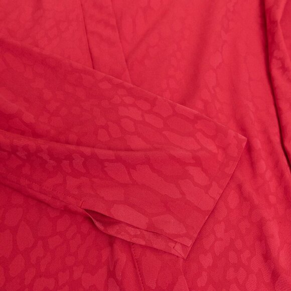 Athleta Urbanite Textured Top Red Long Sleeve Button Down Blouse Cheetah Print - Picture 9 of 14